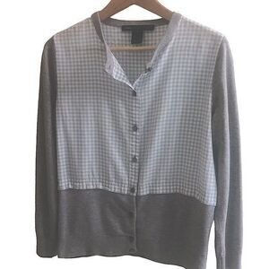 Marc Jacobs Blue‎ White Gingham & Grey Mix Media Cardigan Size Medium